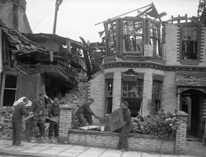 Damage to houses in Hove due to an air raid.